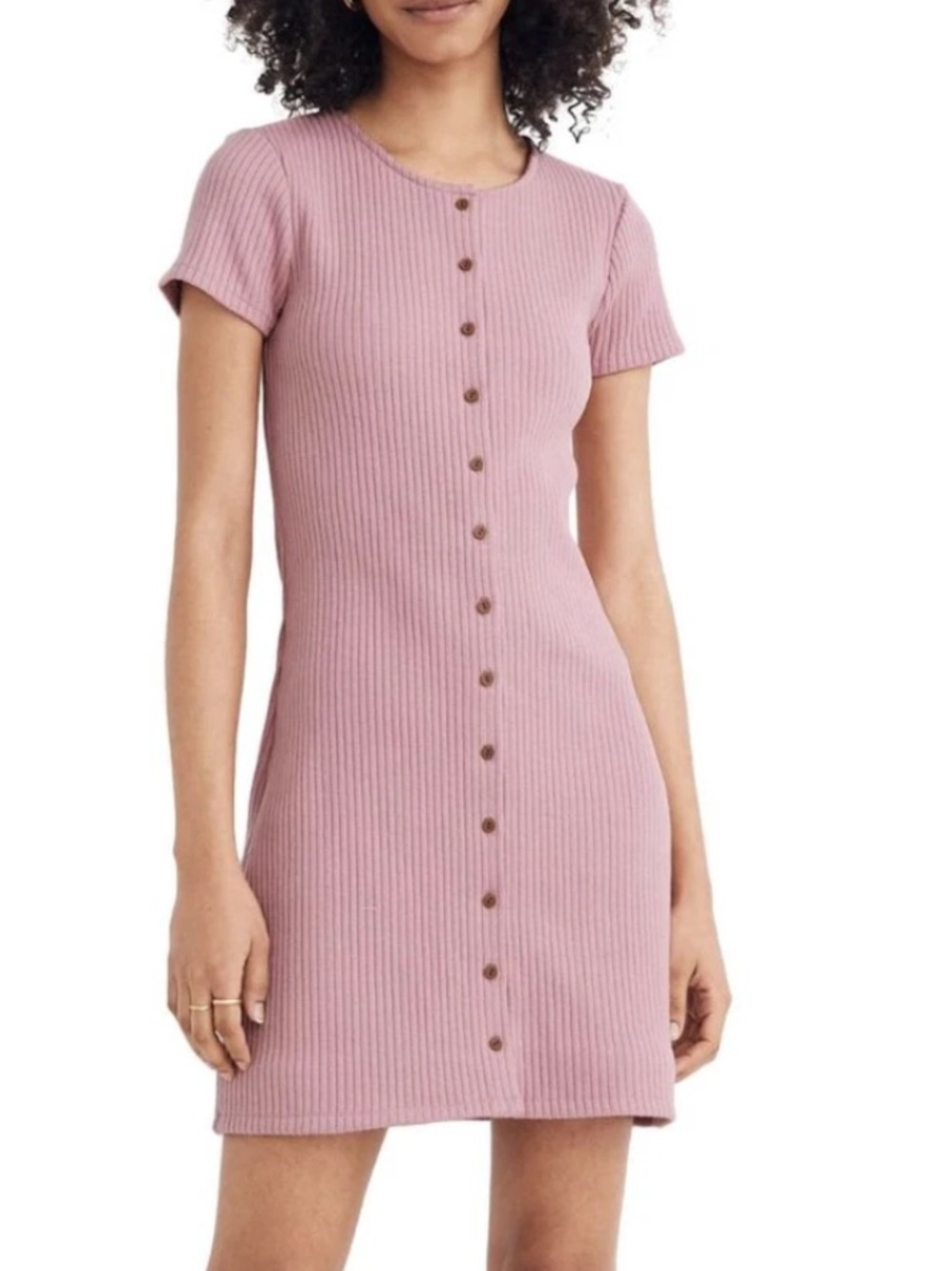 Madewell Ribbed Button-Front Mini Dress